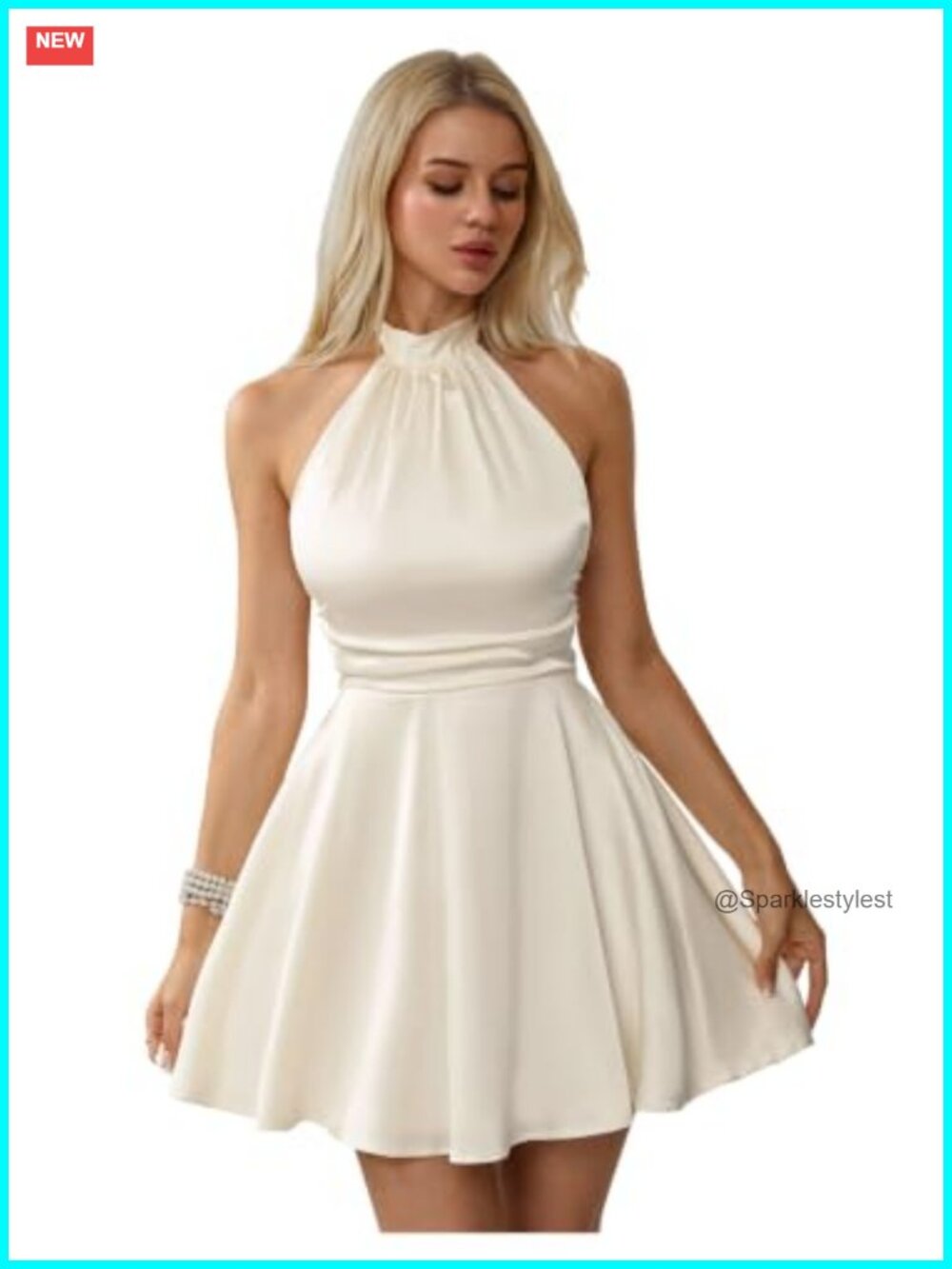 Satin Halter Mini Dress Bow Backless Wedding Guest Cocktail Dress